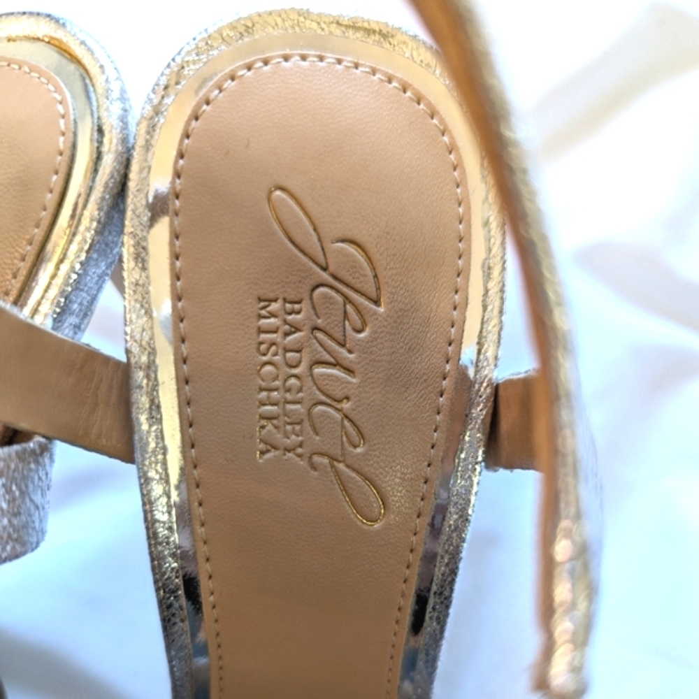 Jewel Badgley Mischka Textured Leather Metallic Silver Knotted High Heel Sandal - Picture 3 of 9
